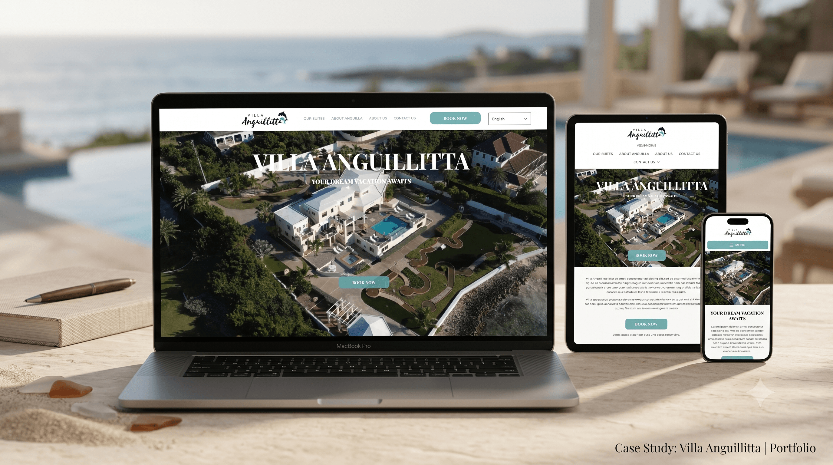 Responsive real estate website presented in a premium desktop and mobile layout